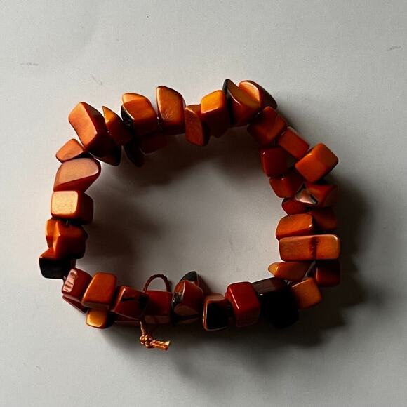 Unbranded Jewelry - Unbranded Women's Orange Tagua Nut Rectangular Bead Stretch Bracelet NWOT